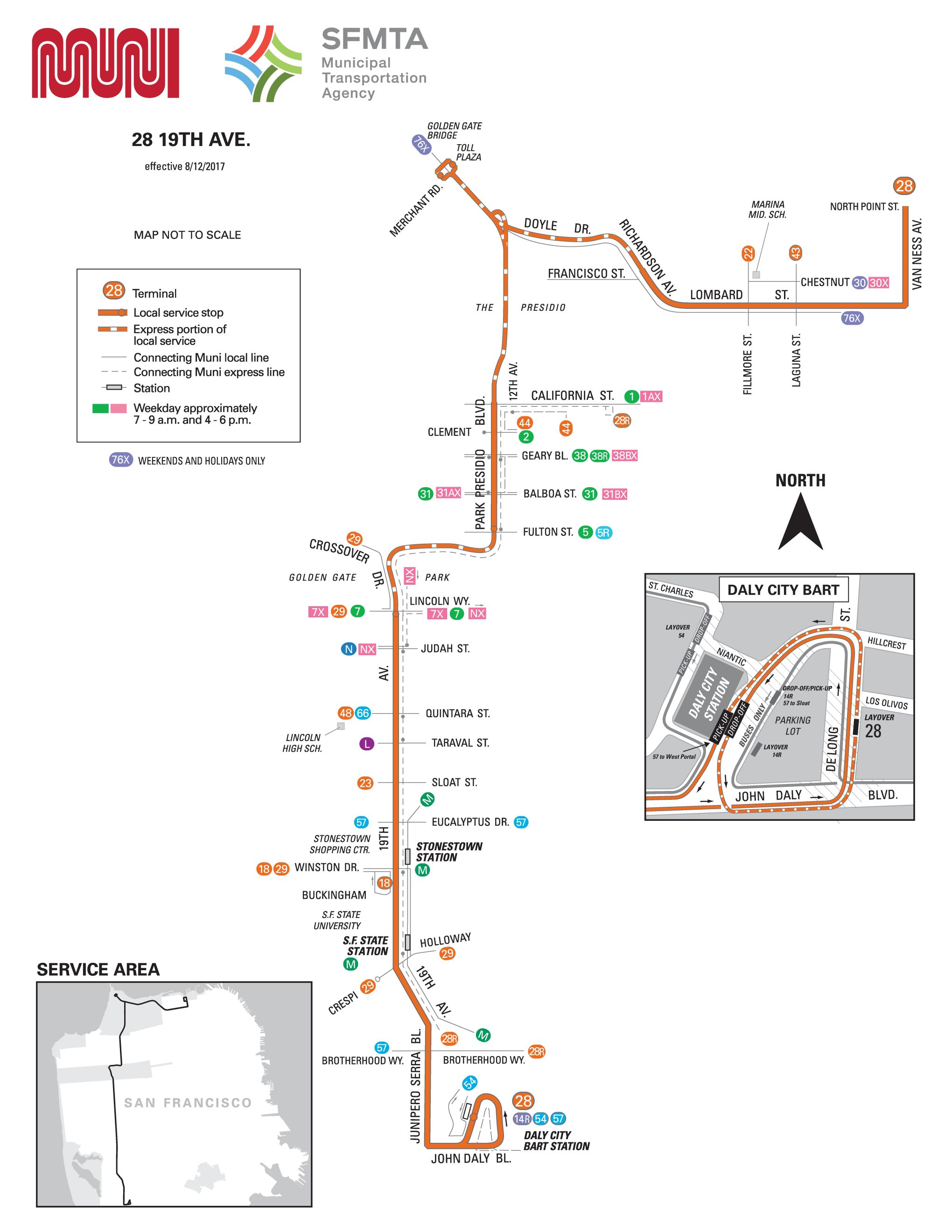 28-19th avenue bus route - sf muni - sf bay transit